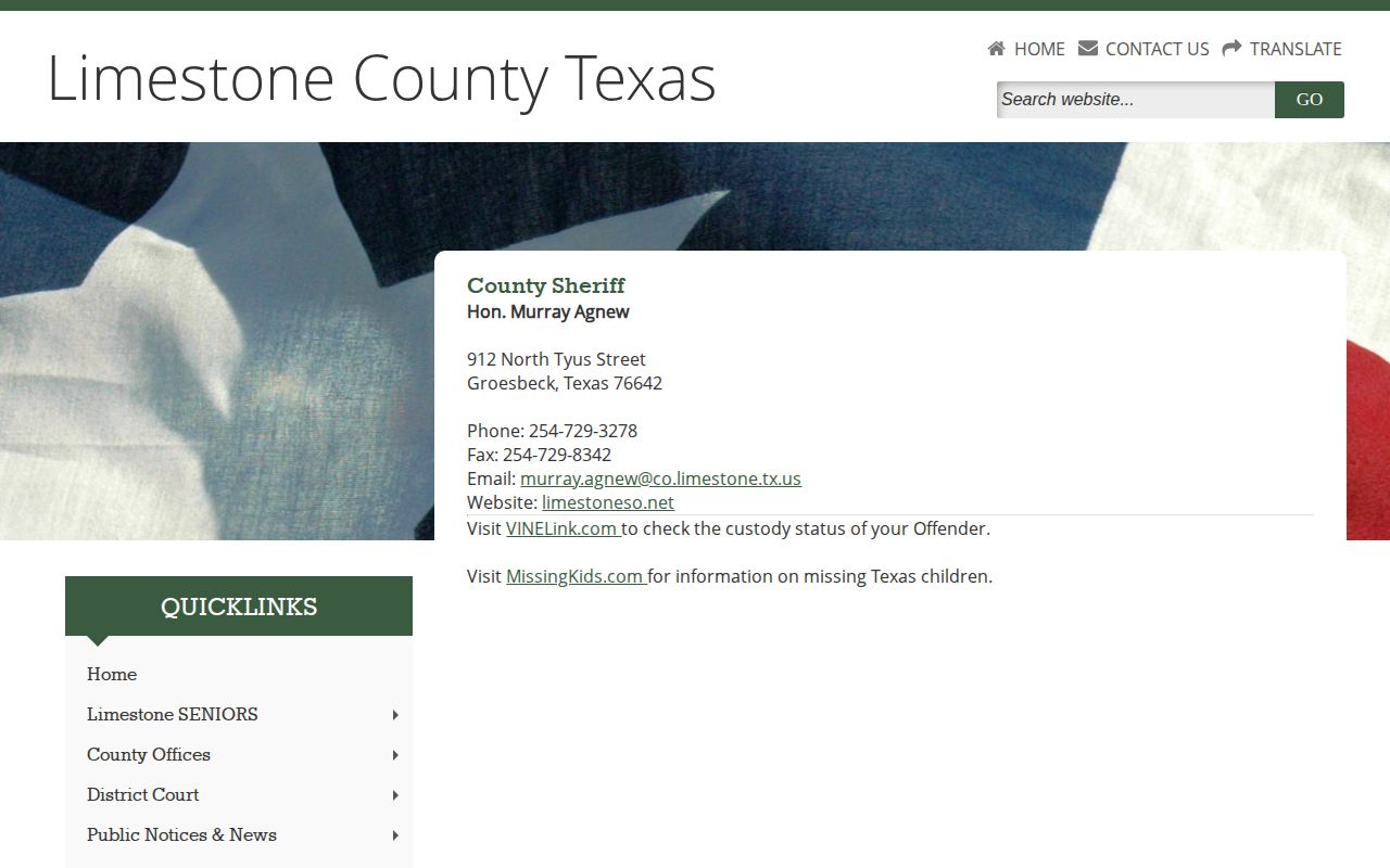Limestone County Sheriff contact page for release record requests